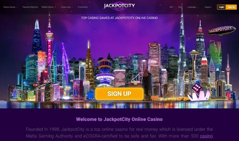 Jackpot City official website page screenshot